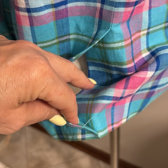 NWOT Talbots Madras linen plaid sunshine blazer 2 button front ruffle cuff 6 - Picture 3 of 17